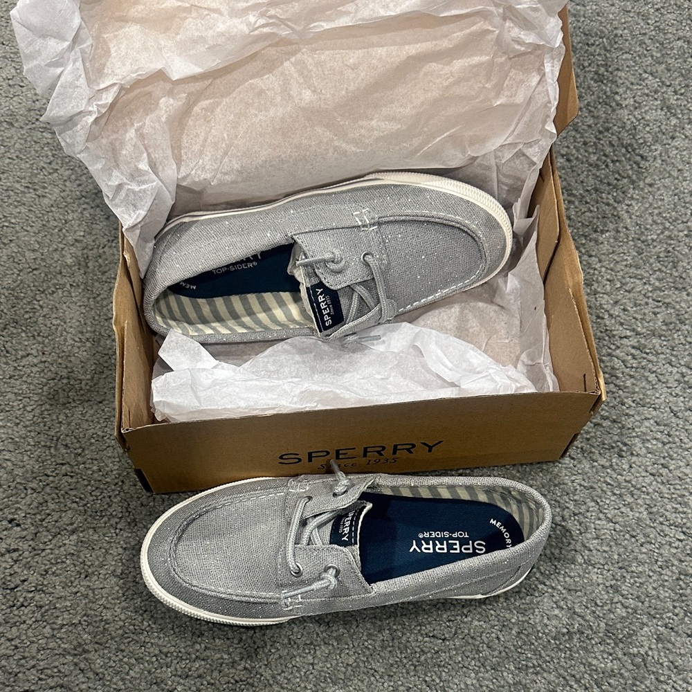 Sperry Metallic Silver Boat Shoes Kids Size 2